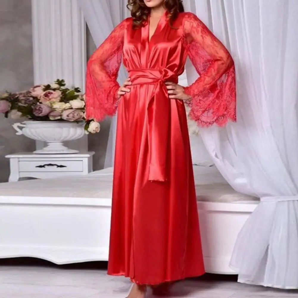 Fabulous Big Sleeves Perspective Lady Sleeping Gown Cardigan Lady Pajamas Sexy Comfortable Lady Nightgown for Bedroom