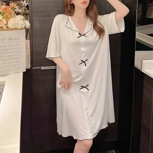 150kg Plus SIze Women Sexy Nightdress Summer Thin Short Sleeve Loose Maternity Loungewear Oversized Pajamas Soft Home Clothes