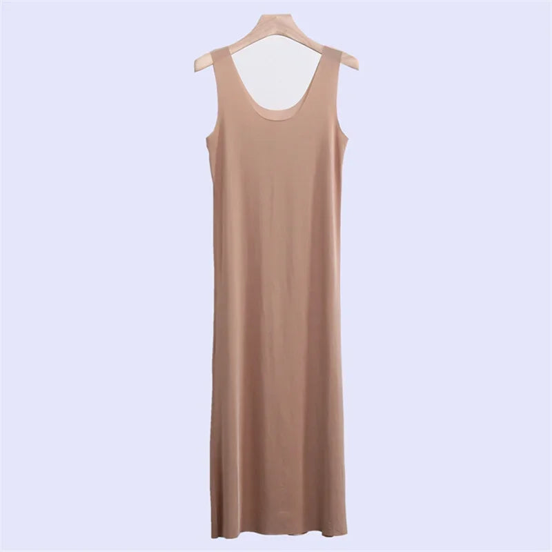 Lady Full Slips Under Sleep Dress Slip Anti-Static Tank Long Dress Petticoat Ice Silk Large Size Sexy Halter Bottoming Nightgown