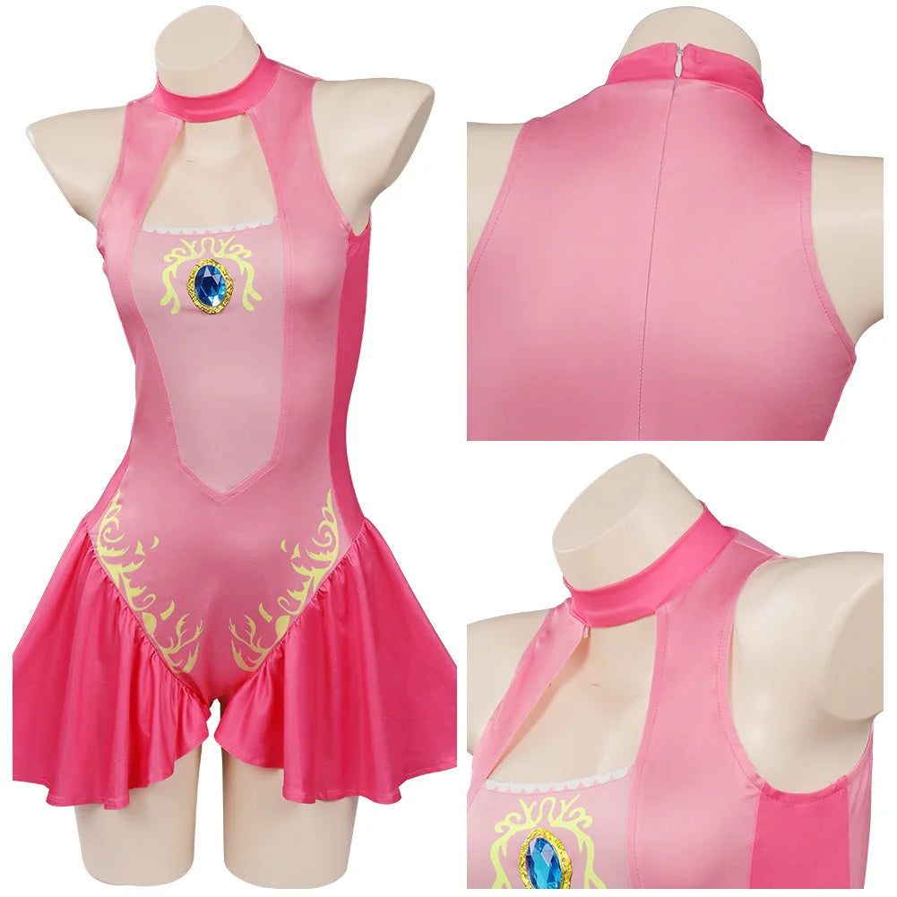 Princess Peach Cosplay Swimsuit Summer Game Roleplay Swimwear Bikinis Women Costume Fancy Dress Beach Waves Party Clothes