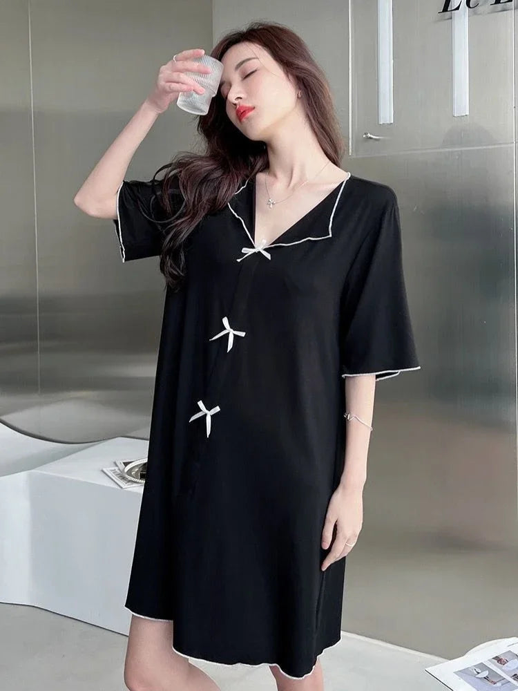 150kg Plus SIze Women Sexy Nightdress Summer Thin Short Sleeve Loose Maternity Loungewear Oversized Pajamas Soft Home Clothes