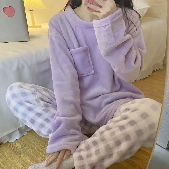 Hot Kawaii Hellokitty Autumn Winter Pajamas Girl My Melody Long-Sleeved Trousers Sweatshirt Sweet Couple Warm Home Clothes Set