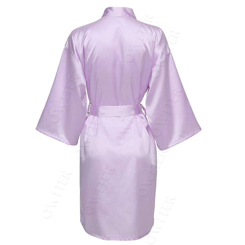 Bridesmaid Robes Silk Robe Bride Robe Short Satin Robe Women Wedding Robe Bathrobe Sleepwear Dressing Gown Plus Size 32-Color