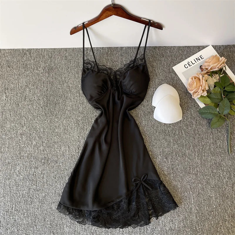 Sexy Suspender Nightgown Nightdress Female Lace Hollow Out Sleepwear Nighty Gown Loungewear Women Night Dress Summer Homewear