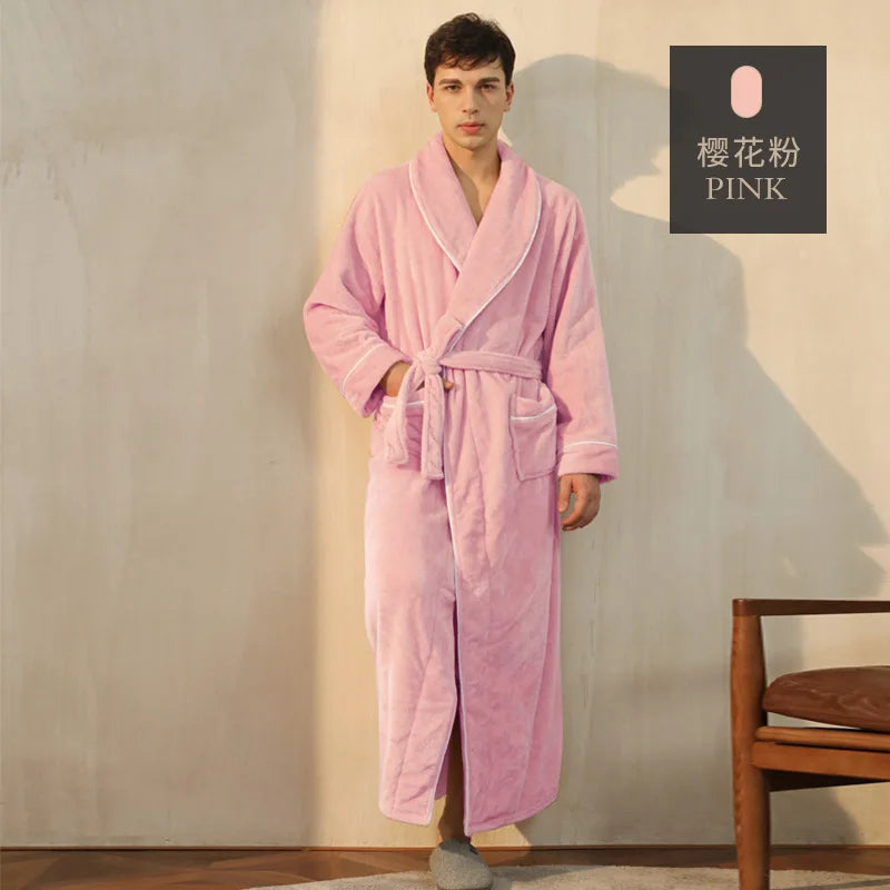 Night Dress Women Bathrobe Flannel Robe Women's Winter Lengthened Coralline Plush Shawl Bathrobe Long Sleeved Warm Bath Robe Men