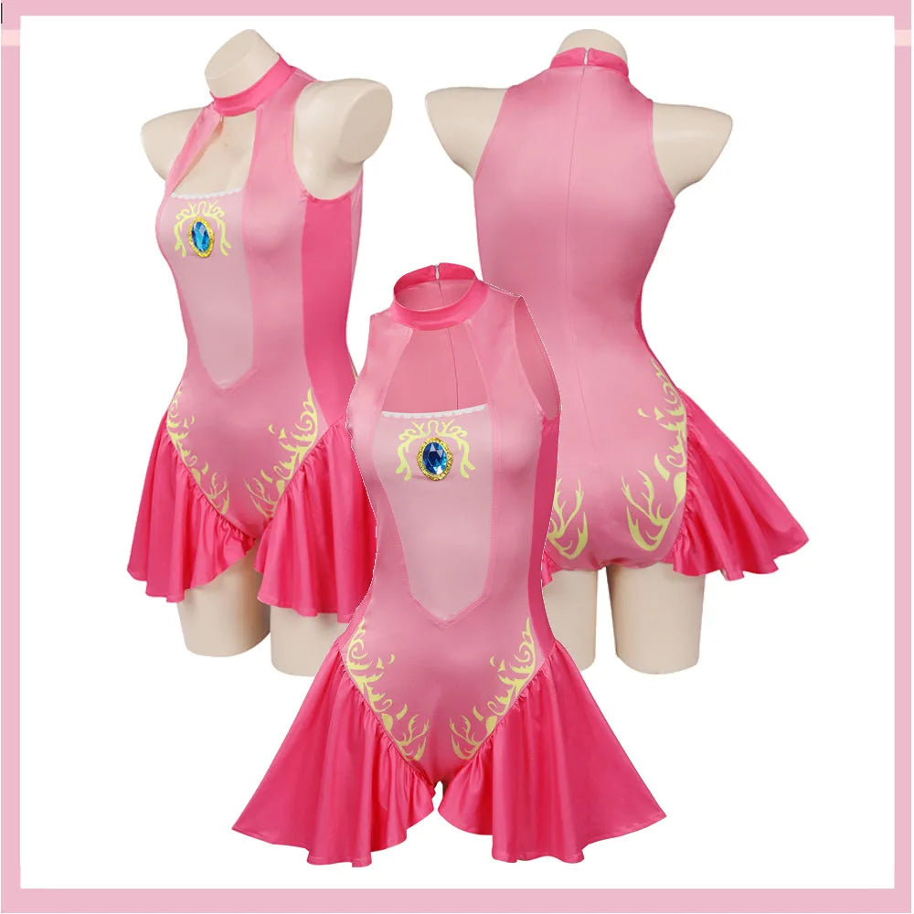 Princess Peach Cosplay Swimsuit Summer Game Roleplay Swimwear Bikinis Women Costume Fancy Dress Beach Waves Party Clothes