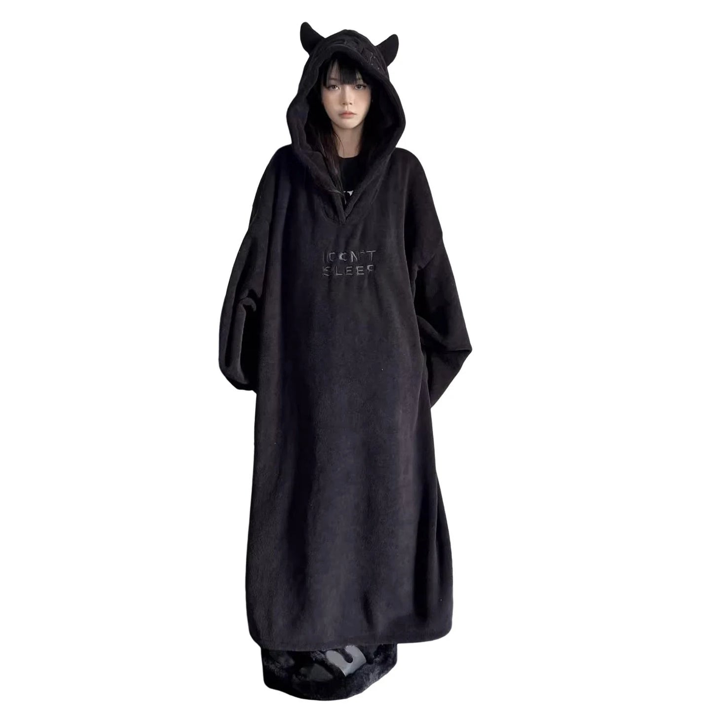 Thickened padded pajamas Solid color Homewear Loose oversized hooded Dresses Imp couple robe Fall and winter one-piece Sleepwear