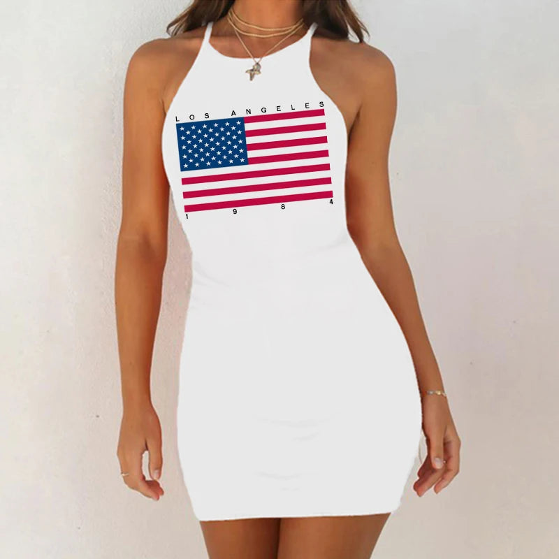 Fashion USA Letter Print Aesthetic 90s Sexy Sleeveless Night Dress Casual Summer Nightwear Slim Pack Hip Sleepshirts 3 Colors